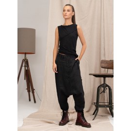 Black Asymmetric Fine Knit Blouse