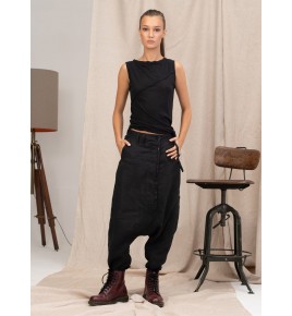 Black Asymmetric Fine Knit Blouse