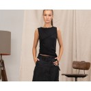 Black Asymmetric Fine Knit Blouse
