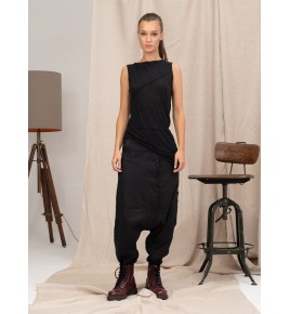 Black Asymmetric Fine Knit Blouse