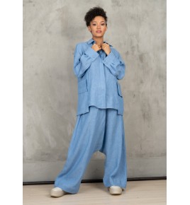 Blue Linen Shirt Women's Long Sleeve Linen Shirt