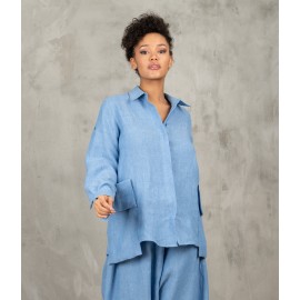 Blue Linen Shirt Women's Long Sleeve Linen Shirt