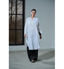 White linen long shirt dress linen women's clothing