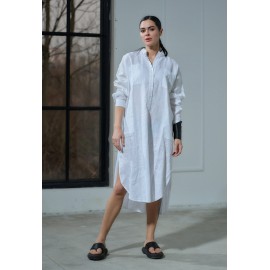 White linen long shirt dress linen women's clothing