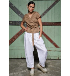 Women's Beige Linen Top