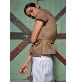 Women's Beige Linen Top