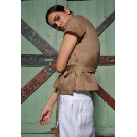 Women's Beige Linen Top