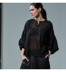 Women's Black Puff Sleeve Cotton Shirt