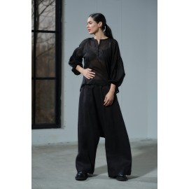 Women's Black Puff Sleeve Cotton Shirt