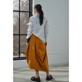 Women's Off-the-shoulder White Cotton Shirt