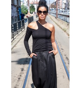Women's one shoulder asymmetric black top