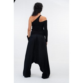 Women's one shoulder asymmetric black top